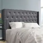 King Size Headboard Button Tufted Bedhead Faux Linen Fabric Foam Padded Grey