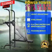 Weight Bench Power Tower Multi Station Pull Up bar Chin Up Dip Fitness Home Gym