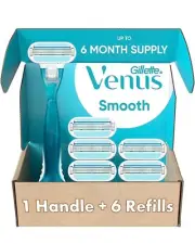 Gillette Venus Smooth Razors for Women, 1 Handle & 6 Blade Refills NEW!