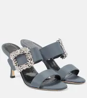 [Manolo Blahnik] Manolo Blahnik Gable Jewel embellished Crêpe de Chine sandals AU 5 blue