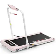 BLACK LORD Folding Walking Pad Treadmill with Handle and Display, Under Desk Running Machine with 3.3HP Motor, Speaker and Wireless Control, GS4-H Series, Pink