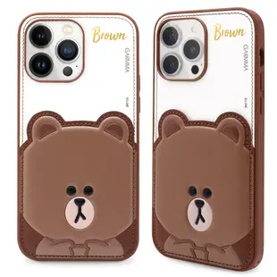 GARMMA永橙 LINE FRIENDS iPhone 14系列 燙金皮革保護套 嘟嘟熊大【魔力電玩】