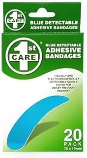 1st Care Plastic Detectable Adhesive Bandages, Blue, 76 mm Length x 19 mm Width (Pack of 20)
