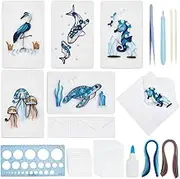 WEBEEDY 20 Sets Paper Quilling Kit for Adults Beginners 5 Styles Turtles Dolphins Flamingos Jellyfish Seahorses Quilling Greeting Card Making Kit with Instruction DIY Sea Animals Cards for Birthday