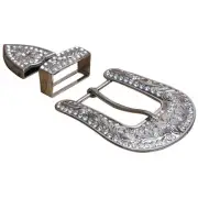 66HS Set Of 8 Screw Back Concho Stainless Steel Belt Buckle Set Bling Crystal