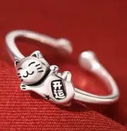 Lucky Cat Ring Silver One Size Adjustable Good Luck Ring New