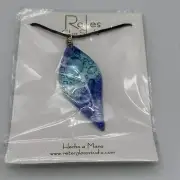 NWT Reyes Glass Studio Echo a Mano Long Blue Pendant Necklace
