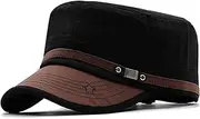 [Ptduabenlu] Cadet Army Cap for Men Women Military Adjustable Unisex Flat Top Hat