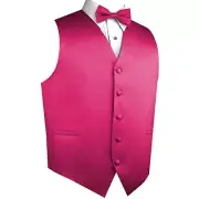 Men's Satin Fuchsia Formal Tuxedo Vest & Bow-Tie Set. Wedding Prom Homecoming
