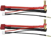 ECSiNG 2PCS RC Car Hardcase Connector Cable for 2S 7.4V Lithium Batteries RC Car T-Plug 90 5.0mm Banana Plug Lithium Battery Charging Cable 12AWG