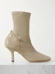 [Burberry] Burberry - Chain-embellished Leather Ankle Boots - Taupe - IT39 IT 39 Brown