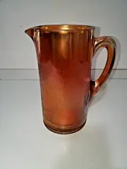 Vintage Orange Carnival Glass Water Pitcher 9" Tall