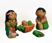 Handmade Unique Ceramic Nativity Set Hawaiian - Miniture Nativity Set of 6, 1" H