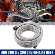 20ft AN8 Car Braided Stainless Steel CPE Oil Fuel Gas Line Hose Silver Tone