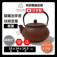 在飛比找蝦皮購物優惠-【日本岩鑄】0.65L 5型急須楓葉茶紅色附濾網/南部鐵器/