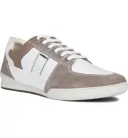 Geox Men's Kristoff Nappa Suede Leather Sneaker, White/Smoke Grey, Size EU 45