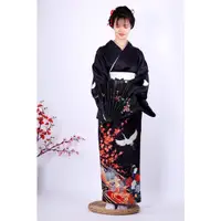 在飛比找蝦皮購物優惠-👘🍡出清特拍賣-日本傳統女士正規和服黑留袖和服定位仙鶴柄和服