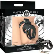 Master Series Hard Stop Double Ring Chastity Cage Black Cock Restraint Device