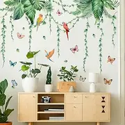 Buiory Removable Tropical Leaves Wall Decals Vinyl Hanging Vines Green Plants Wall Stickers Peel and Stick Jungle Safari Mural Art Decor for Nursery Classroom Bedroom Office Sofa Background