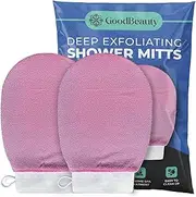 GoodBeauty 2 Pack Pink Shower Exfoliating Gloves Bath Massage Scrubbing, Shower Exfoliating Mitt for Men Women Shower Body Scrub, Unclog Deep Pore Gentle Viscose Fiber (Pink)