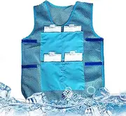 [Generic] Cooling Ice Pack Vest - Breathable Mesh Cold Vest with Pockets for Summer | Blue Portable Ice Vest for Fishing, Running, Cycling, Reusable Cooling Vest for Outdoor Sports, Gym, and Hot Weather Relief