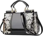 [KOOIJNKO] Women Handbags Patent leather Top Handle Purse Shoulder Crossbody Bag Embroidery Design