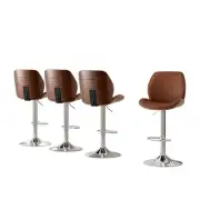 Artiss 4X Bar Stools Bentwood Adjustable Kitchen Counter Chair PU Leather Brown