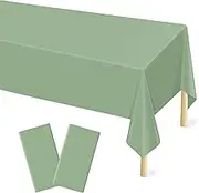 2 Pcs Sage Green Tablecloth Plastic 54 ×108 Inches Rectangle Sage Green Tablecloth Disposable Plastic Waterproof Table Cover for Outdoor Picnic, Kitchen, Holiday Birthday Wedding Baby Shower Party