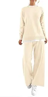 [PRETTYGARDEN] Women's Winter Two Piece Matching Sweater Lounge Sets Knit Long Sleeve Pullover Tops Wide Leg Pants Tracksuits