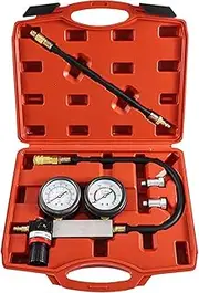 Cylinder Leak Down Tester Kit, Professional Dual Pressure Gauges Engine Compression Leakdown Detector Leakage Test Set for Gasoline Engine with 10 12 14mm Spark Plugs