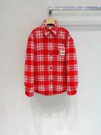 在飛比找Yahoo!奇摩拍賣優惠-#外套 miumiu23秋冬紅色格紋羽絨外套，38碼寬松款，