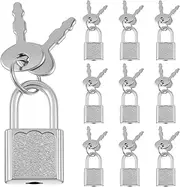 BOHUIZ 10 Pcs Mini Diary Padlock with Keys, Small Luggage Locks with Keys Tiny Padlock Silver Suitcase Lock Storage Pad Lock for Jewelry Boxes Decor Gate Outdoor Use Backpack Travel, Silver, Mini