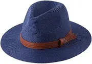 [Ｗoowayo] Women Straw Panama Hat Fedora Hat Beach Hat Wide Uv Protection Roll Up Hat for Men Women