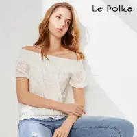 在飛比找momo購物網優惠-【Le Polka】純白棉刺繡蕾絲平口上衣-女