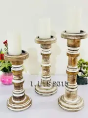 Set of 3 Wooden Candle Holders For Pillar Large Farmhouse Entryway Home Decor