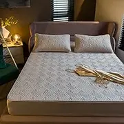 Quilted Mattress Cover Solid Color Mattress Cover Protector Bedding Sheets Quilted Mattress Pad,Wave Grey,90x200x25cm