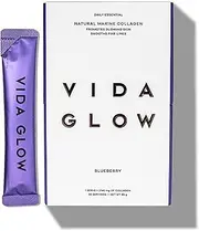 [Vida Glow] Natural Hydrolyzed Marine Collagen Sachets | Promotes Glowing Skin + Smoothes Fine Lines (Blueberry, 30 Sachets) …