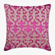 The HomeCentric Decorative Pink Cushions Cover 55x55 cm (22x22 inch), Arabic Pattern Velvet Gold Embroidered Cushioncase, Square Throw Pillow Cover for Bed, Sofa, Cushion Cover UK - Flaming Fuchsia