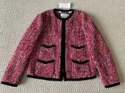 NWT Gucci Pink Sequin Beaded Tweed Tiger Button Velvet Trim Jacket 46 10 $5200
