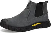 [Hogent] Welding Work Boots for Men Slip on Steel Toe Shoes for Men Soft Comfortable Safety Boots Mens Work Boots Indestructible Puncture Proof Construction Boots for Men Safety Toe Footwear for Welder