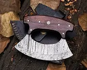 AU HUNTING EXPERT Damascus Ulu Knife- Handmade 5"" Alaskan Pizza Cutter Small Ulu Knife with Sheath- Ideal Alaska Gifts for Chopping, Slicing, Mincing, and Skinning, AHK-34