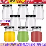 12/24/48x 200ml Empty Airtight Glass Shot Bottle with Lids Leak-Proof Yogurt Jar