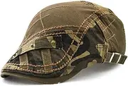[LAIFEKE] Men Camouflage Beret Hat Cotton Flat Cap Metal Button Deco Newsboy Cap Patchwork Duckbill Cap