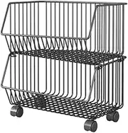 3 Tier Kitchen Storage Cart Stackable Metal Wire Baskets Rolling Cart for Kitchen Living Room Home Office (2層)
