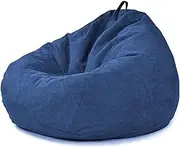Bean Bag Chair Cover (No Filler) Washable Cotton Velvet Fabric Lazy Sofa Cover for Living Room Bedroom Balcony,Dark blue,XL