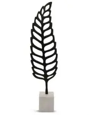 [Yellow Drama] Metal Cast Leaf Sculpture On Marble Base in Green