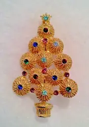 Potted Light Colored Crystal Christmas Tree Gold Finish Pin - Bohemia