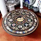 36'' Black Marble Gemstone Inlay Console Tabletop Home Deco Sofa Center Table