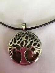 Natural unakite Gemstone Tree Of Life Pendant with leather wax cord necklace