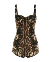 lace-embellished leopard bodysuit 1B Black